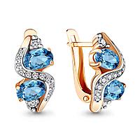 Серьги классика из серебра Топаз Свисс Блю Фианит Aquamarine 4723305А.6 позолота