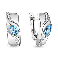 Серьги классика из серебра Топаз Свисс Блю Фианит Aquamarine 4781305А.5 покрыто родием