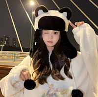 Зимняя шапка ушанка женская Панда
