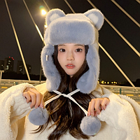 Зимняя шапка ушанка женская серая