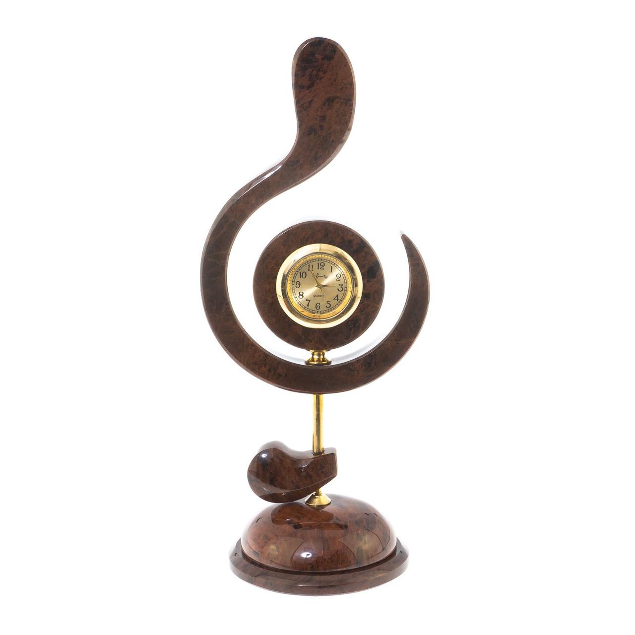 Декоративные часы "Скрипичный ключ" камень обсидиан - креативный подарок музыканту - фото 1 - id-p94710965