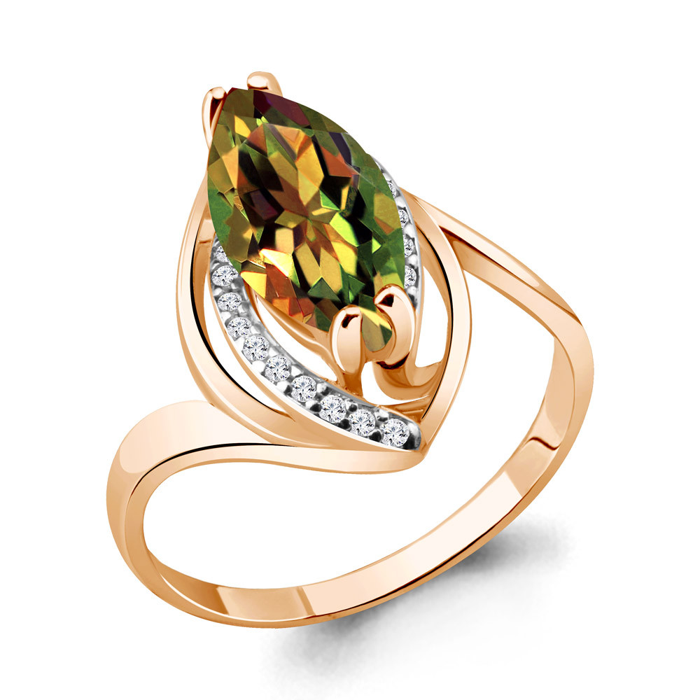Кольцо из серебра Султанит Фианит Aquamarine 6534119А.6 позолота, фото 1