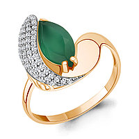 Серебряное кольцо Агат зеленый Фианит Aquamarine 6579309А.6 позолота