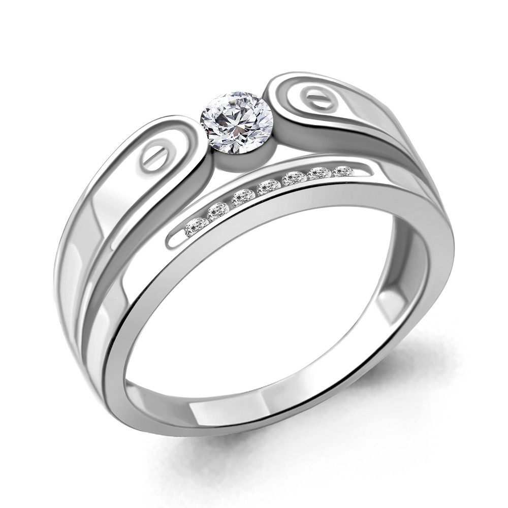 Серебряное кольцо  Фианит Aquamarine 68827А.5 покрыто  родием