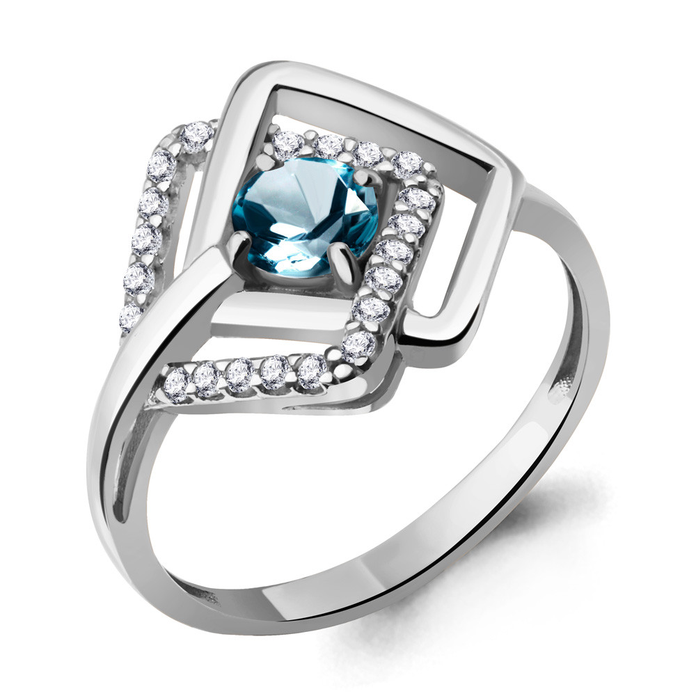 Кольцо из серебра  Топаз Лондон Блю  Фианит Aquamarine 6963308А.5 покрыто  родием