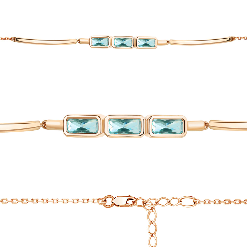 Серебряный браслет классика  Нанотурмалин Aquamarine 7465288.6 позолота, фото 1