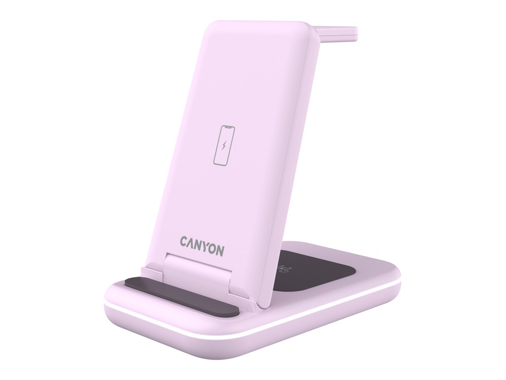 Беспроводное зарядное устройство 3-в-1 CANYON WS-304 (CNS-WCS304B), 15W, розовый - фото 1 - id-p112497444