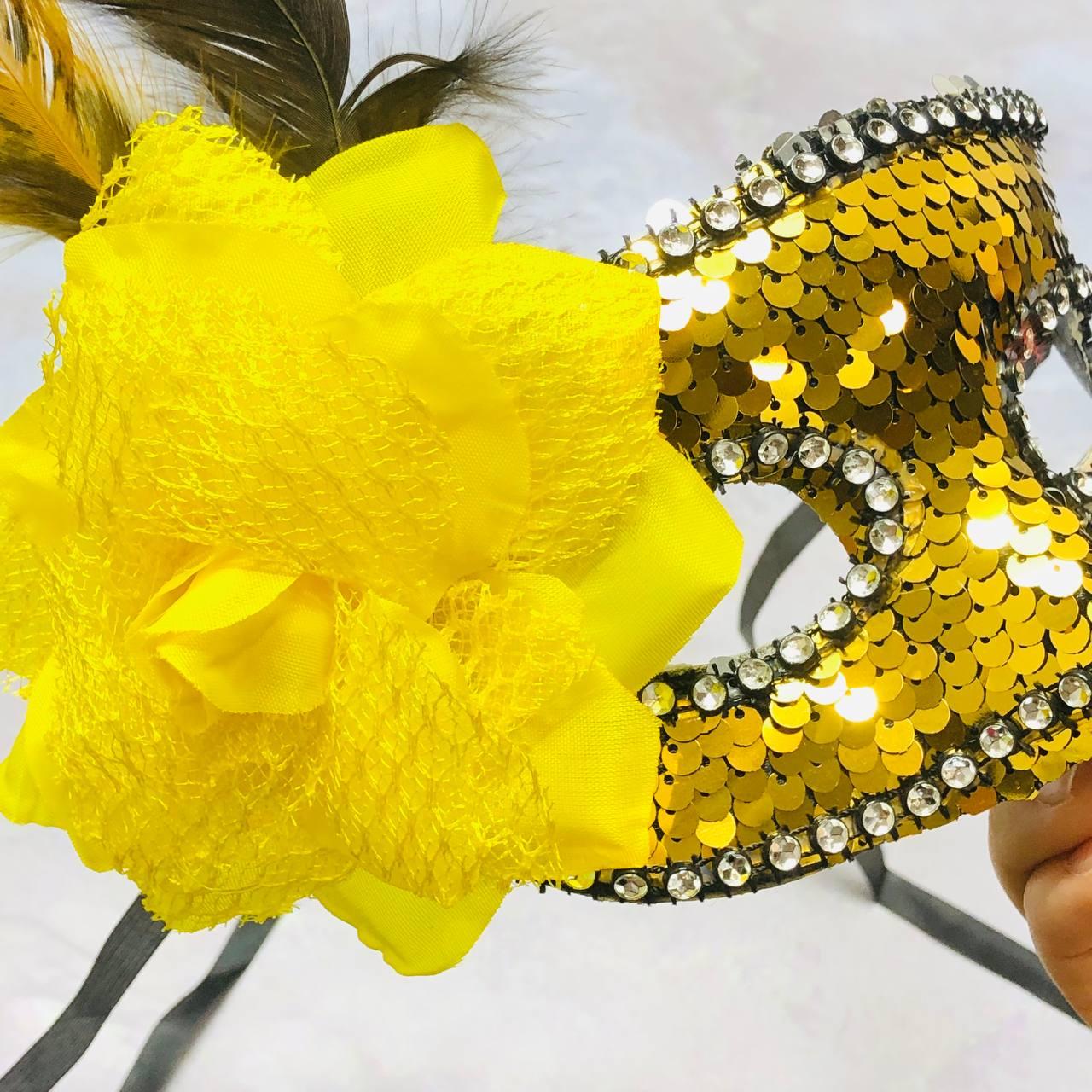 Венецианская маска, карнавальная маска, маска с пайетками желтая - фото 6 - id-p112498440