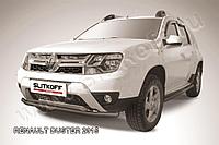 Защита переднего бампера d57+d42 бампера двойная черная Slitkoff для Renault Duster (2015-2021)