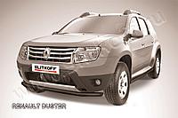 Защита переднего бампера d57 бампера черная Slitkoff для Renault Duster (2010-2015)