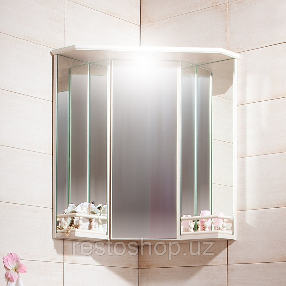 Шкаф зеркальный угловой БРИКЛАЕР Кантри 60 50х70 см с балюстрадой, бежевый дуб прованс - фото 1 - id-p112349886