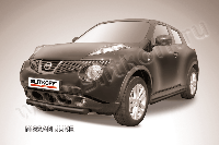 Защита переднего бампера d76 короткая черная Slitkoff для Nissan Juke 4WD (2010-2014)