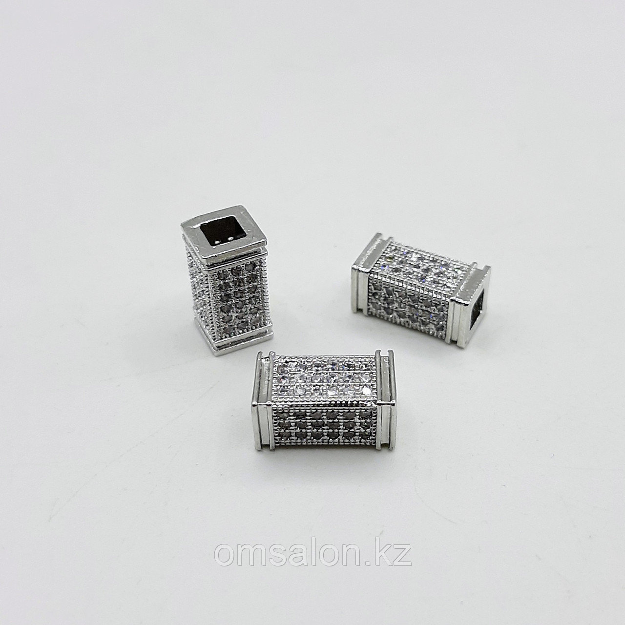 Бусина прямоугольная, с фианитами, 12*6*6мм