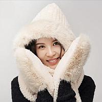 Шапка шарфик с варежками бежевая