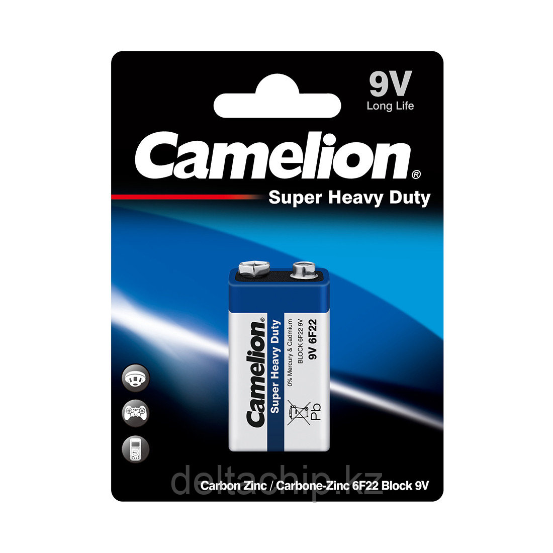 Батарейка CAMELION 6F22-BP1B, Солевая, 6F22(крона), 9V, 190 mAh, 1 шт., Блистер
