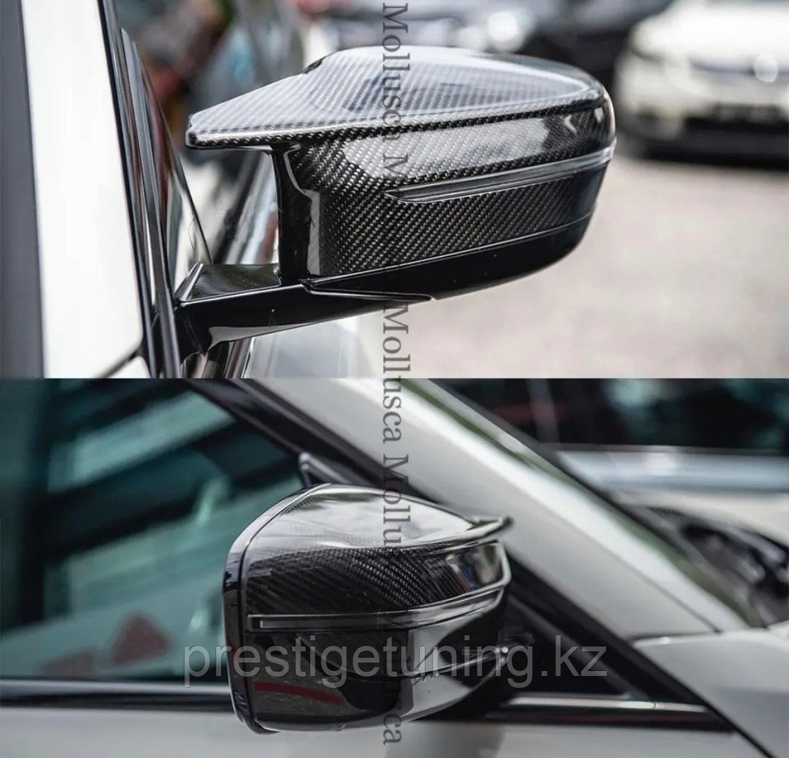 Карбоновые накладки на крышки зеркал на BMW 5-series G30/G31 2017-22 дизайн M - фото 7 - id-p112613171