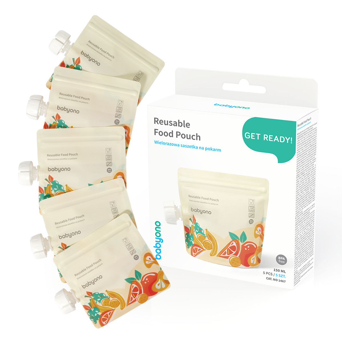 Пакеты для заморозки детского питания BabyОno, 150 мл, 5 шт, многоразовые, BPA-free