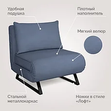 Кресло-кровать Алекс Лофт 82х83х92 см Сине-серый, фото 3