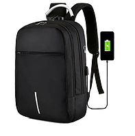 Городской рюкзак антивор с кодовым замком AUX и USB со светоотражающей полоской черный (6701)