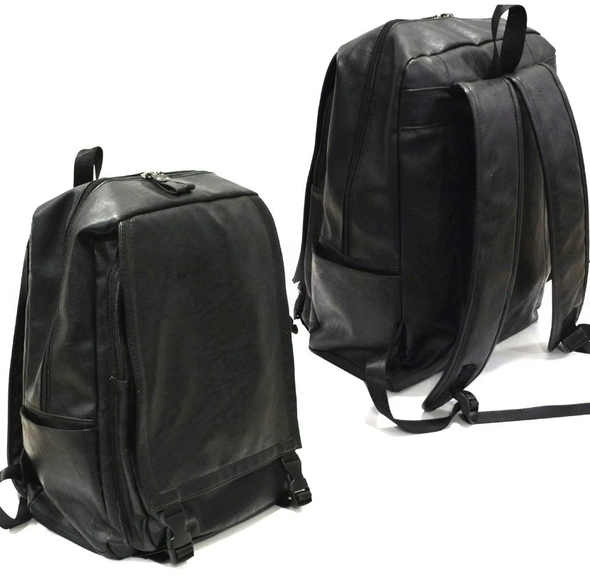 Рюкзак ранец эко-кожа с накладным отделением (черного цвета) - фото 1 - id-p94142601