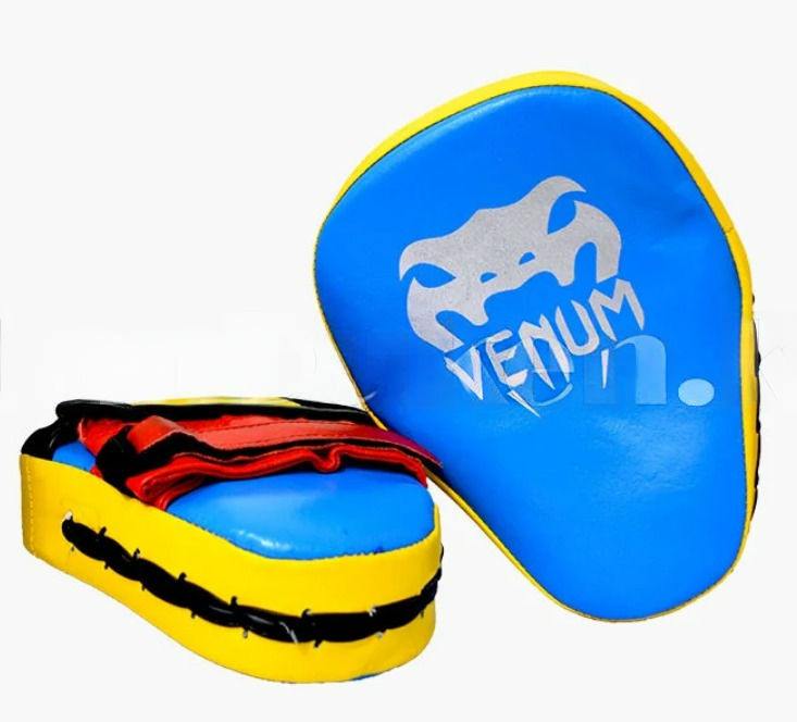 Лапы для бокса VENUM желто-голубые кожаные - фото 1 - id-p69733085