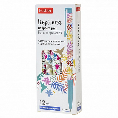 Ручка шариковая автоматическая "Hatber Tropicana", 0,7мм, синяя, чернила на масляной основе, цветной корпус с