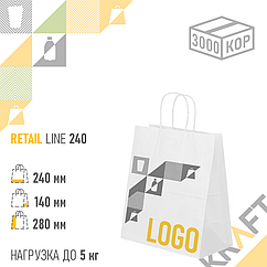 Бумажный пакет Retail Bag, Белый 240x140x280 (80гр)