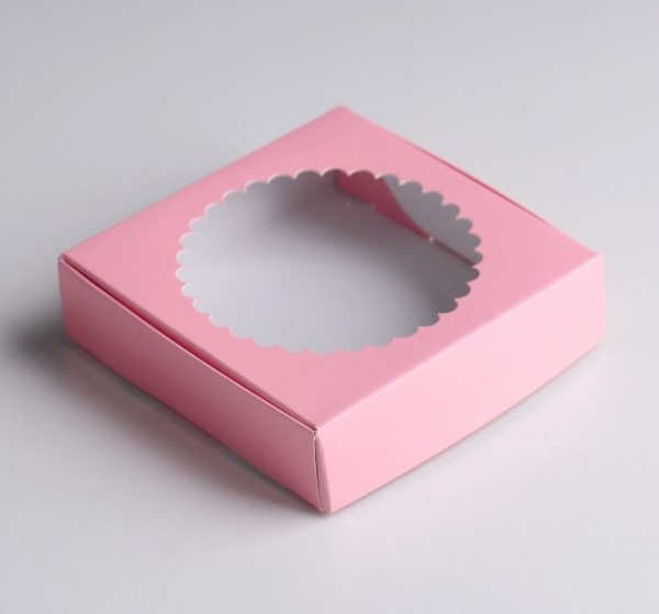 Подарочная коробка сборная с окном, розовый, 11,5 х 11,5 х 3 см - фото 1 - id-p112639739