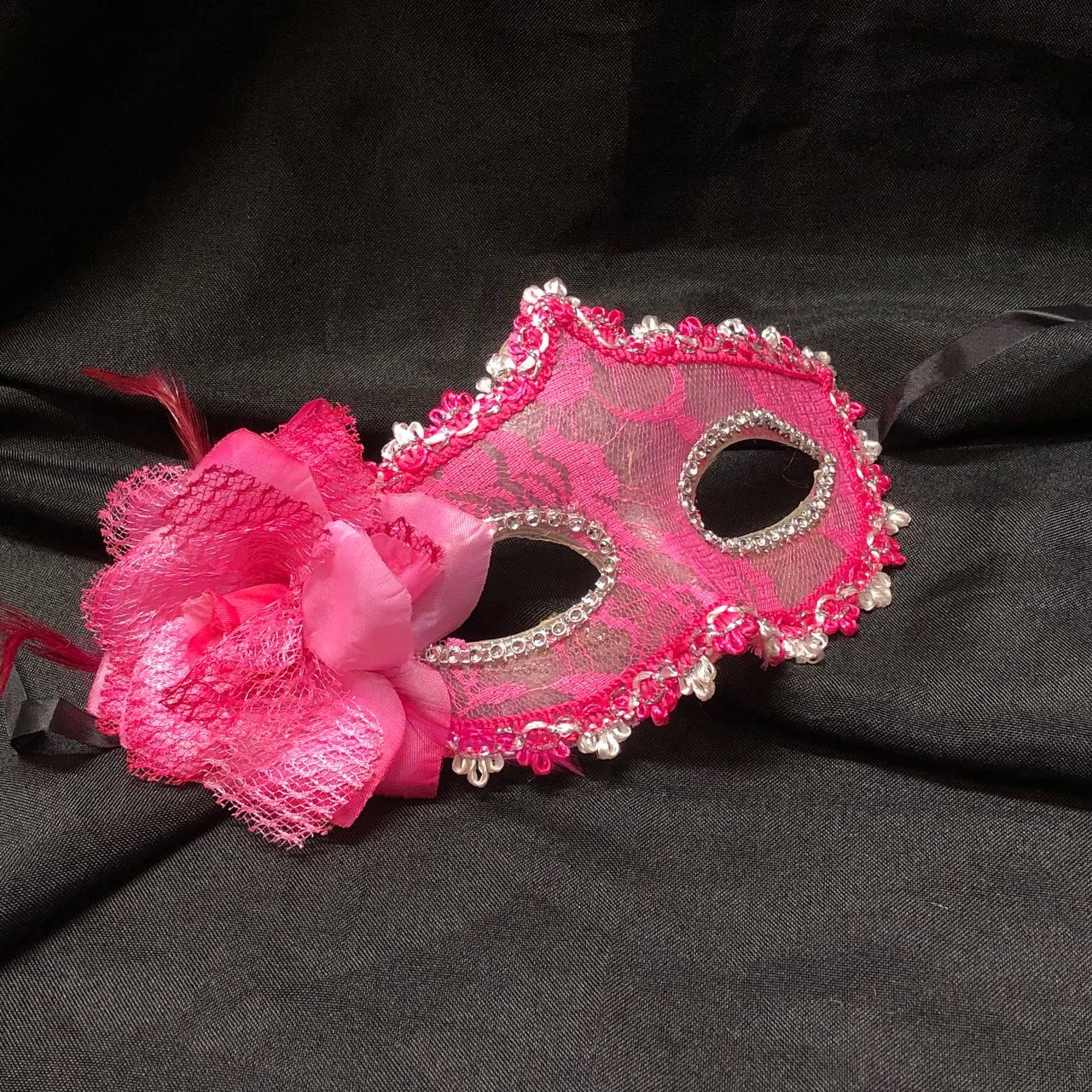 Венецианская карнавальная маска с цветком розовая, фото 1