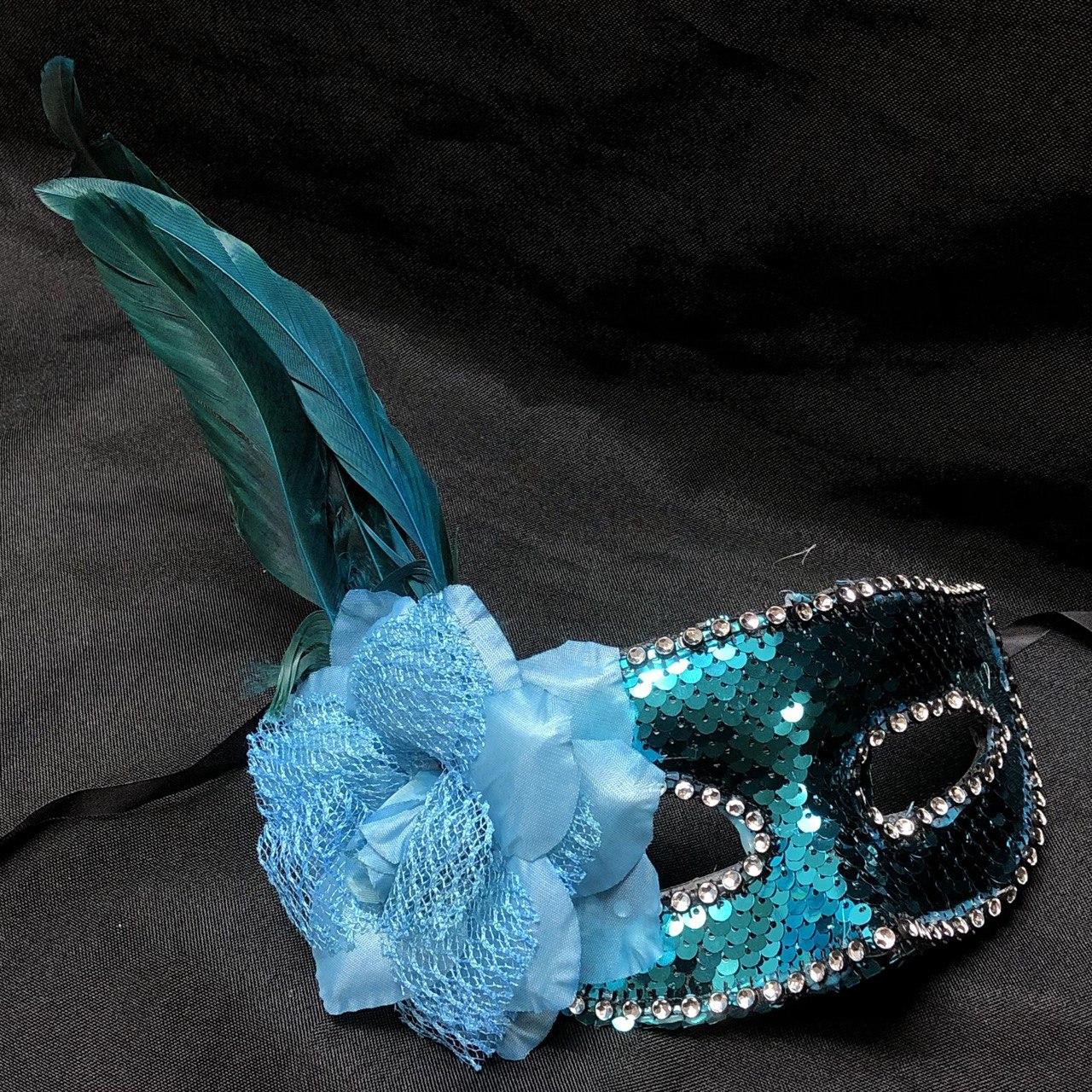 Венецианская маска, карнавальная маска, маска с пайетками синяя, фото 1