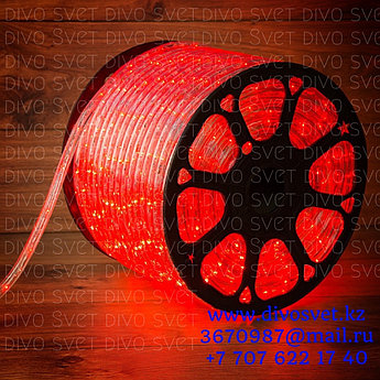 Светодиодный дюралайт IP65, 8mm, 17 диодов/м 220V. LED дюралайт, красный цвет.