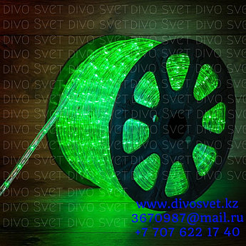 Светодиодный дюралайт IP65, 8mm, 17 диодов/м 220V. LED дюралайт, зелёный цвет