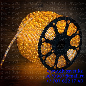 Светодиодный дюралайт IP65, 8mm, 17 диодов/м 220V. LED дюралайт, желтый цвет.