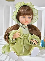 Кукла интерактивная Реборн в зеленом платье с бантом