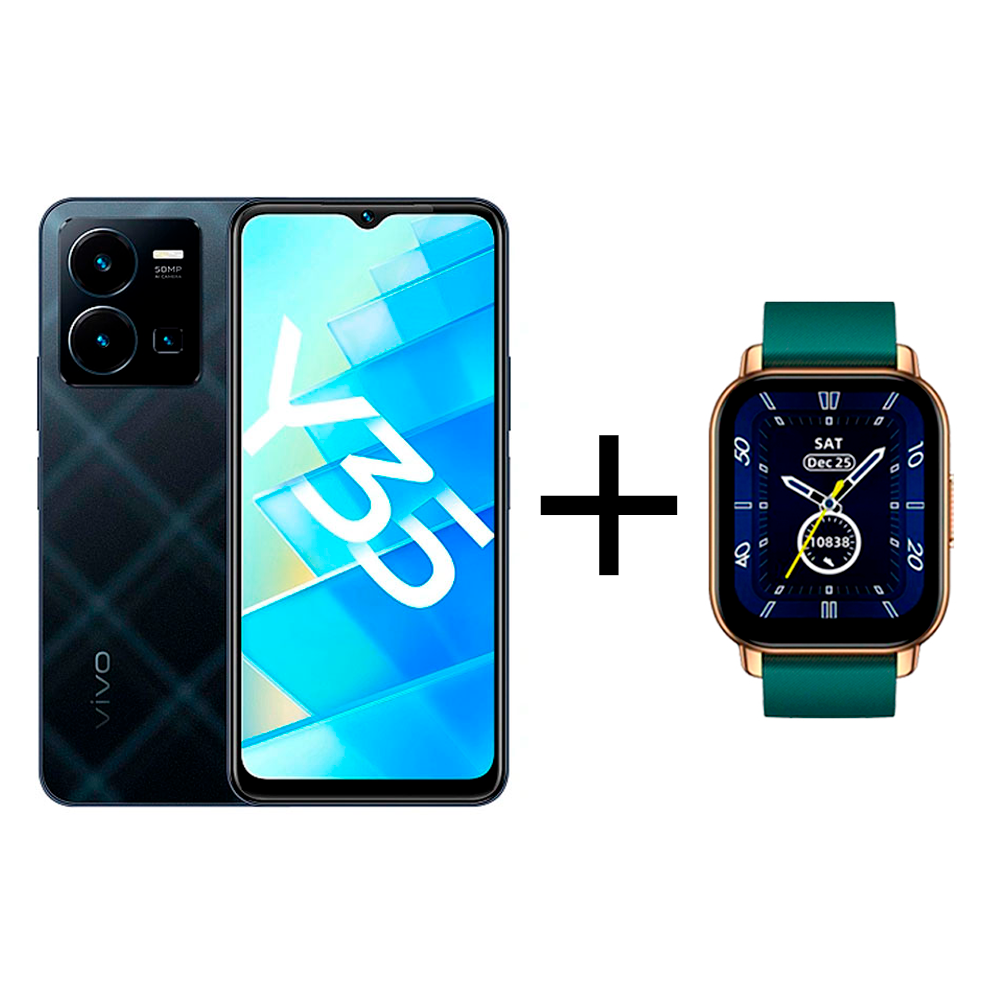 Смартфон Vivo Y35 4/64Gb Agate Black + Смарт часы vivo Zeblaze Btalk Smart Watch Green - фото 1 - id-p112663487