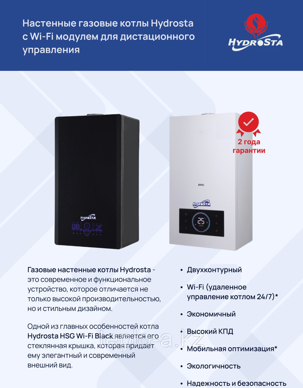 Котел настенный газовый HYDROSTA HSG 24 Wi-Fi Black (черный) (240кв.м) - фото 4 - id-p112666859