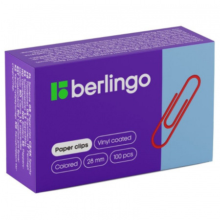 Скрепки BERLINGO 28 мм, цветные, 100 шт/упак - фото 1 - id-p112668389