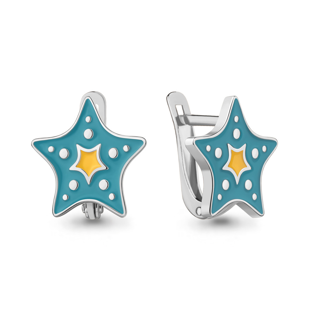 Серебряные детские серьги Эмаль Aquamarine 34511.5 покрыто родием коллекц. Happy