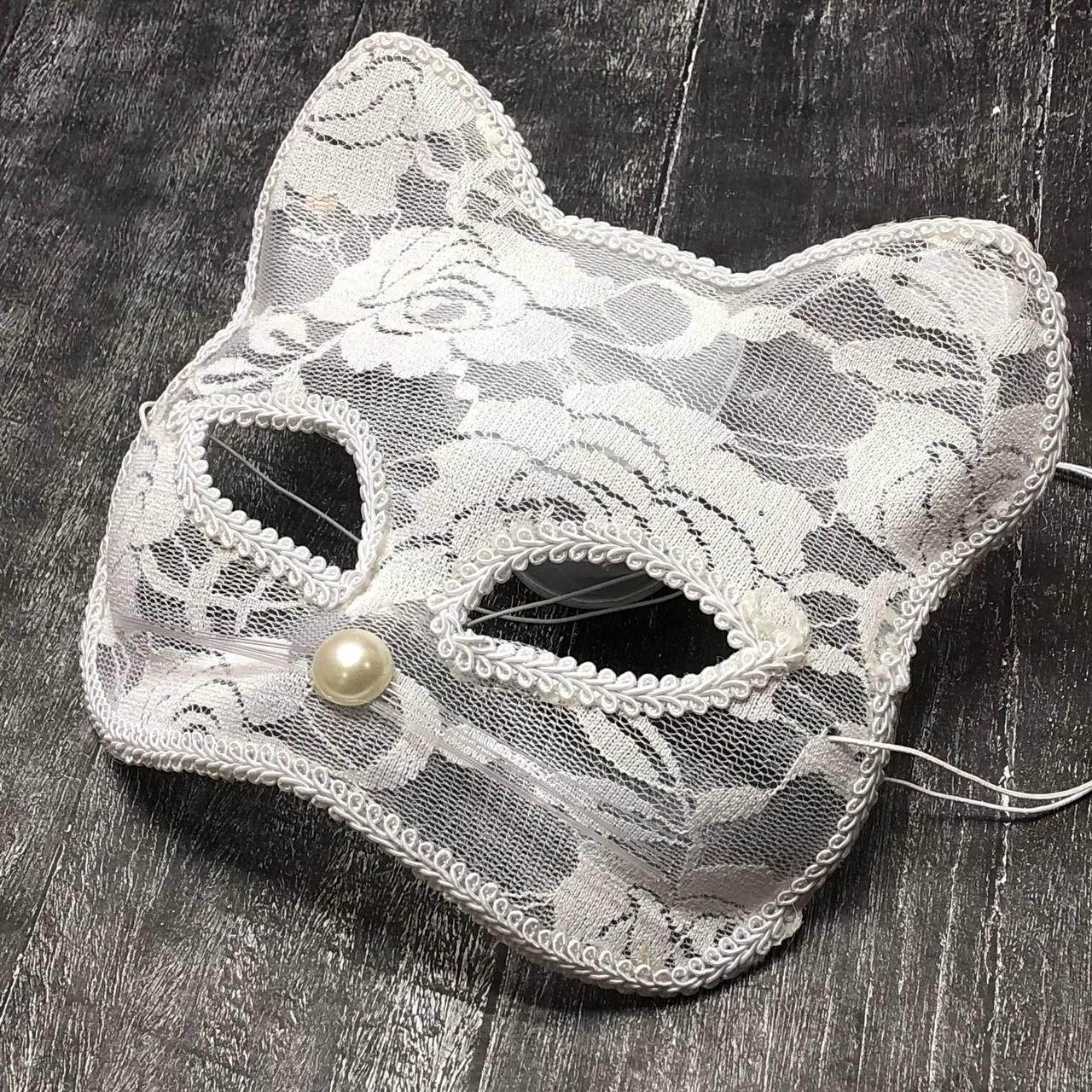 Венецианская маска, маска кружевная кошка (белая)