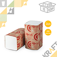Полотенце бумажное V-сложения 2сл. FOCUS Premium (200 листов) /15