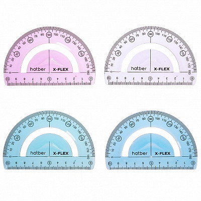 Транспортир пластиковый "Hatber X-Flex", 10см, 180°, гибкий, тонированный, разноцветный