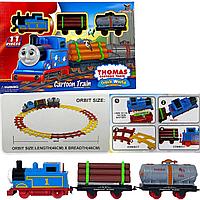 233B-2 Томас паровоз+2 вагона+рельсы (батарейки) Thomas Cartoon Train 11pcs 32*21см