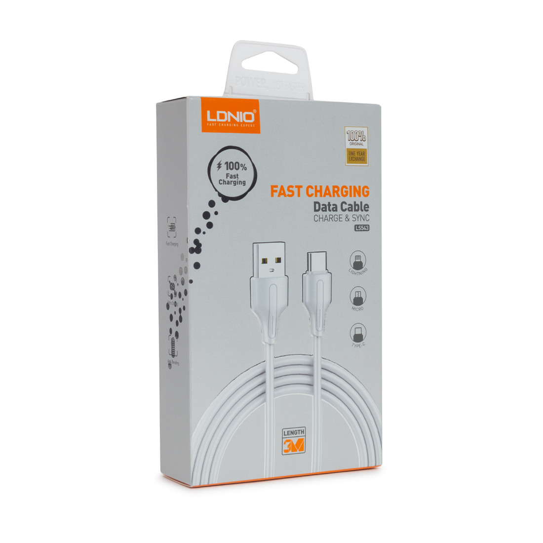 Интерфейсный кабель LDNIO Lightning LS543 3м 2,1A Белый - фото 3 - id-p112678574