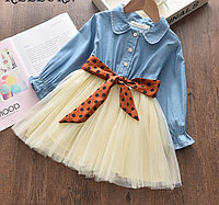 Хлопковое платье с пышной фатиновой юбкой и длинным рукавом для девочки на 3-4 года