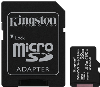 Карта памяти Kingston 32GB microSDHC Canvas Select Plus 100R A1 C10 Card + Adapter, SDCS2/32GB