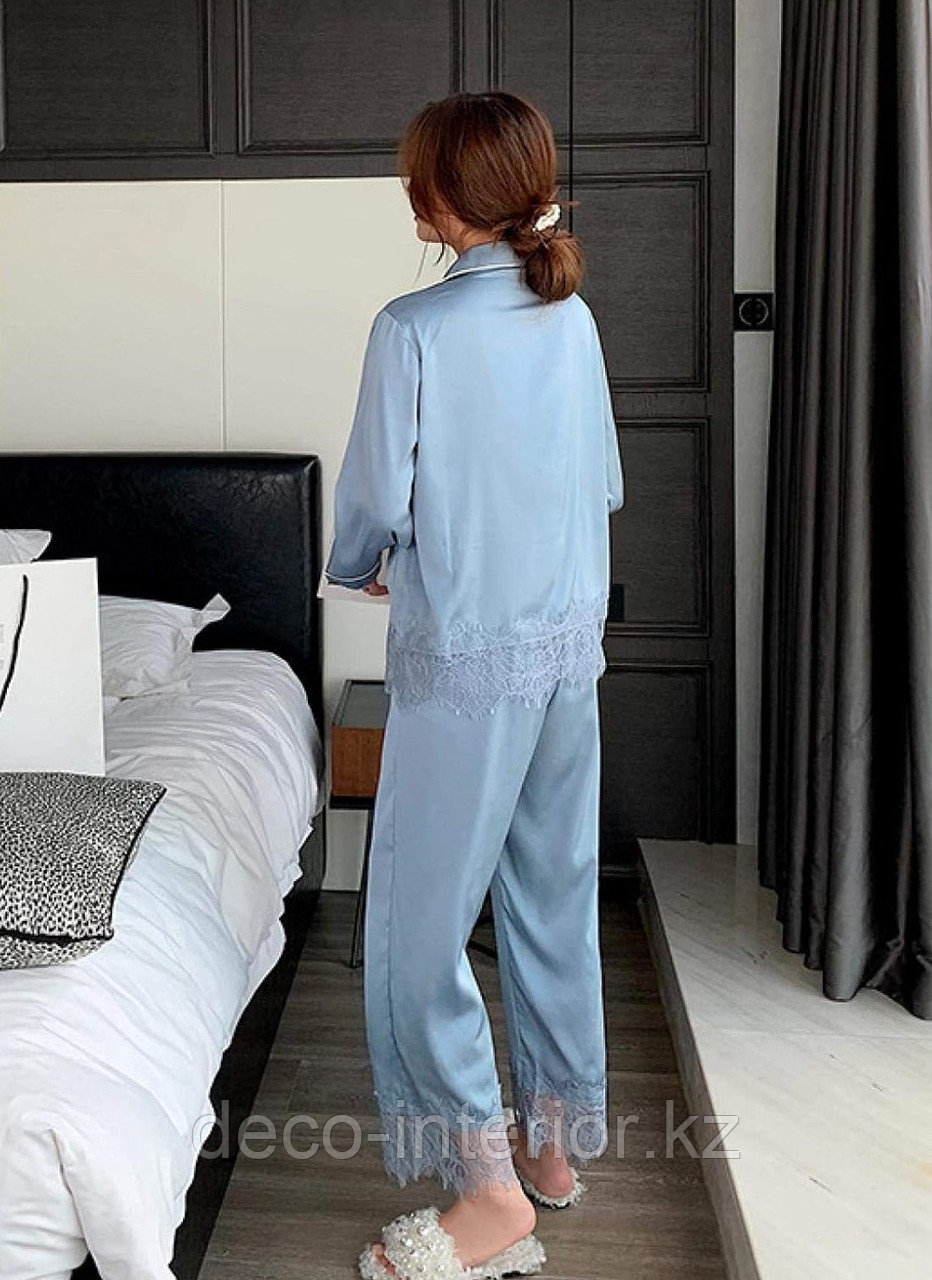 Пижама Victoria's Secret с длинным рукавом и штанами однотонная с ажурными вставками - фото 6 - id-p82832912