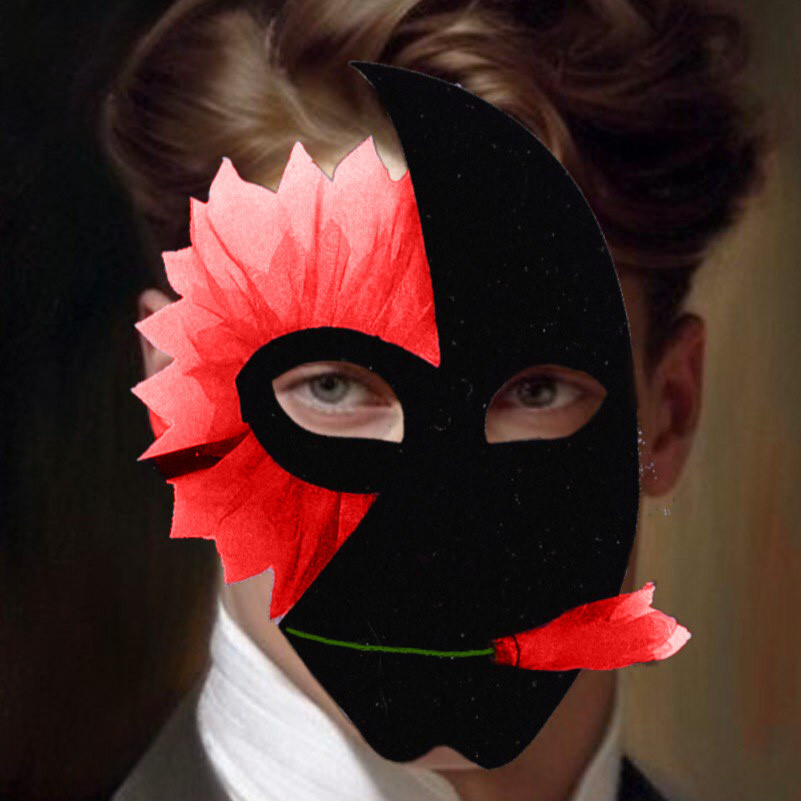 Венецианская маска Романтика с цветком красным