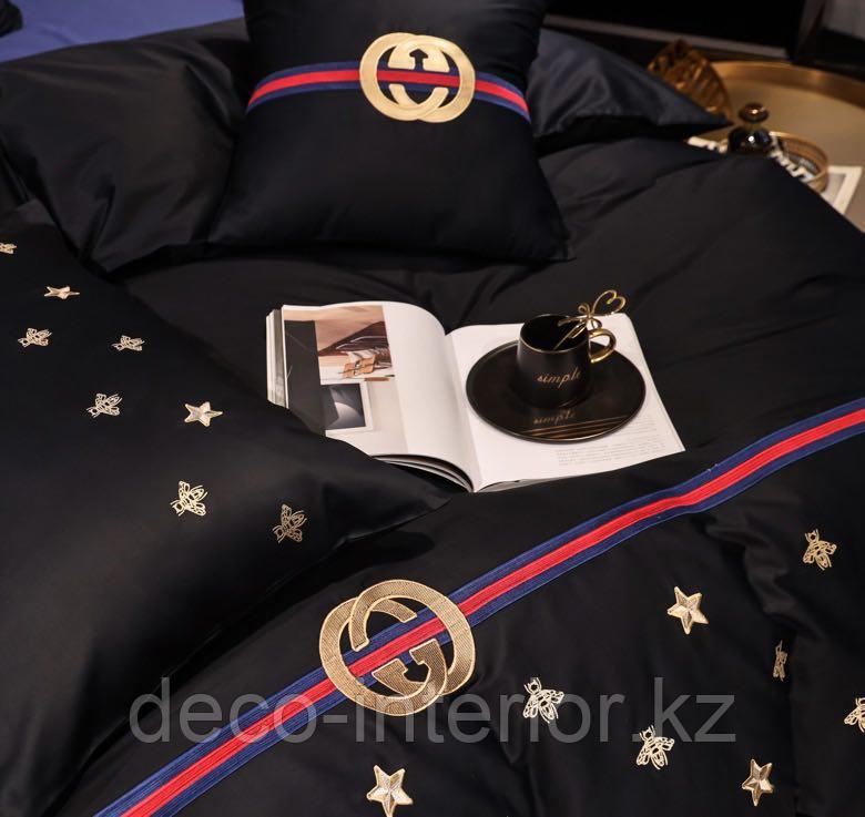 Комплект постельного белья из сатина двуспальный GUCCI с вышивкой - фото 6 - id-p94467560