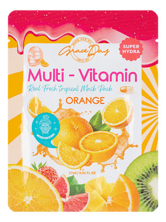 Набор GRACE DAY тканевых масок Multi-Vitamin Real Fresh Tropical Mask Pack 27ml Orange - 10 шт - фото 1 - id-p112692680