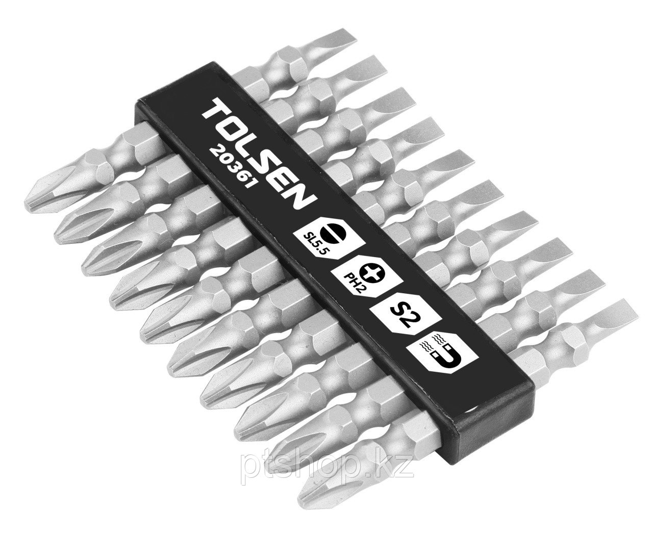 TOLSEN Набор вставок (бит) торцевых 1/4", PH2 х 5,5х0,8 мм, 65 мм, двухсторонних, 10 предметов TOLSEN TT20361